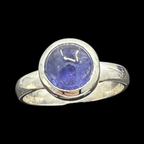 Natural Blue Tanzanite Cabochon Ring 925 Sterling Silver Size 7 Handmade - Picture 3 of 6